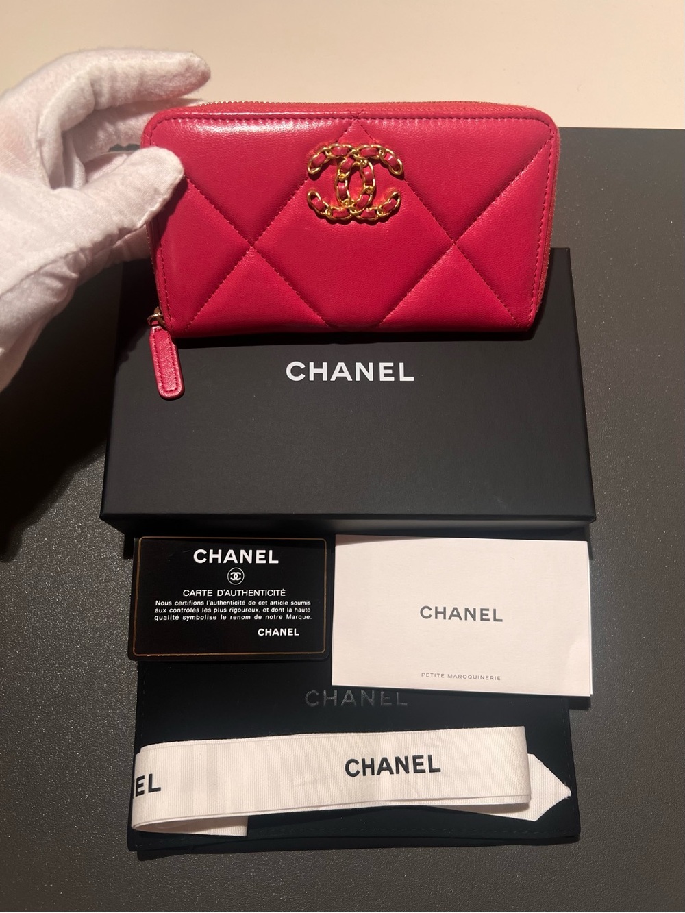 Chanel Quilted Chanel 19 Zip Around Wallet Pink in Lambskin with Gold hardware